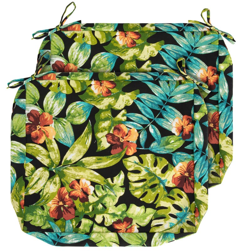 IN4 Care Patio Cushion Covers with Ties, 2 Pack, Outdoor Water Resistant Deep Seat Chair Cushion Slipcover 22x20x4 Inch for Garden Couch Sofa (Replacement Cover Only)-Tropical Green Leaves - Image 1